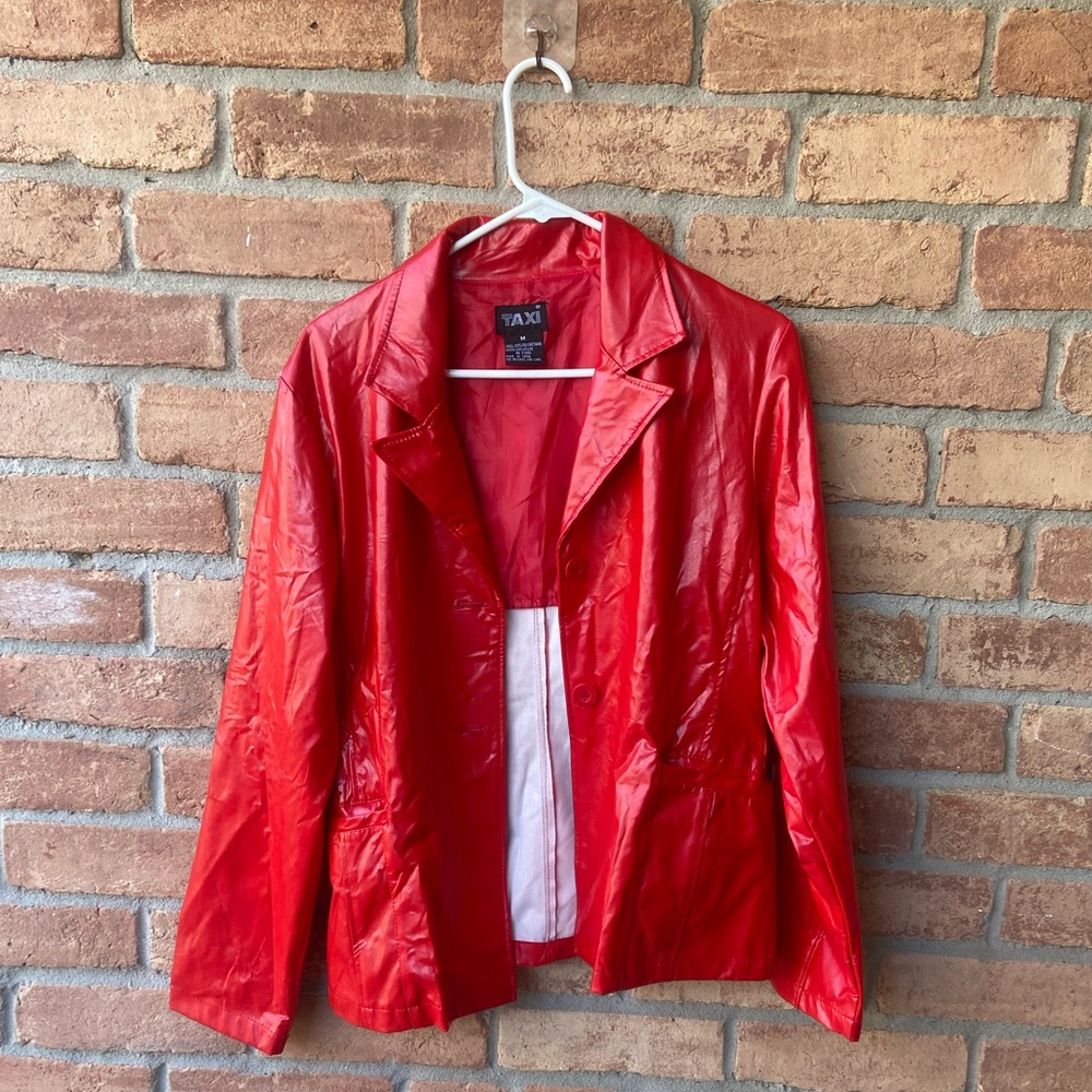Vaxi Shiny Faux Leather Red Women's Jacket